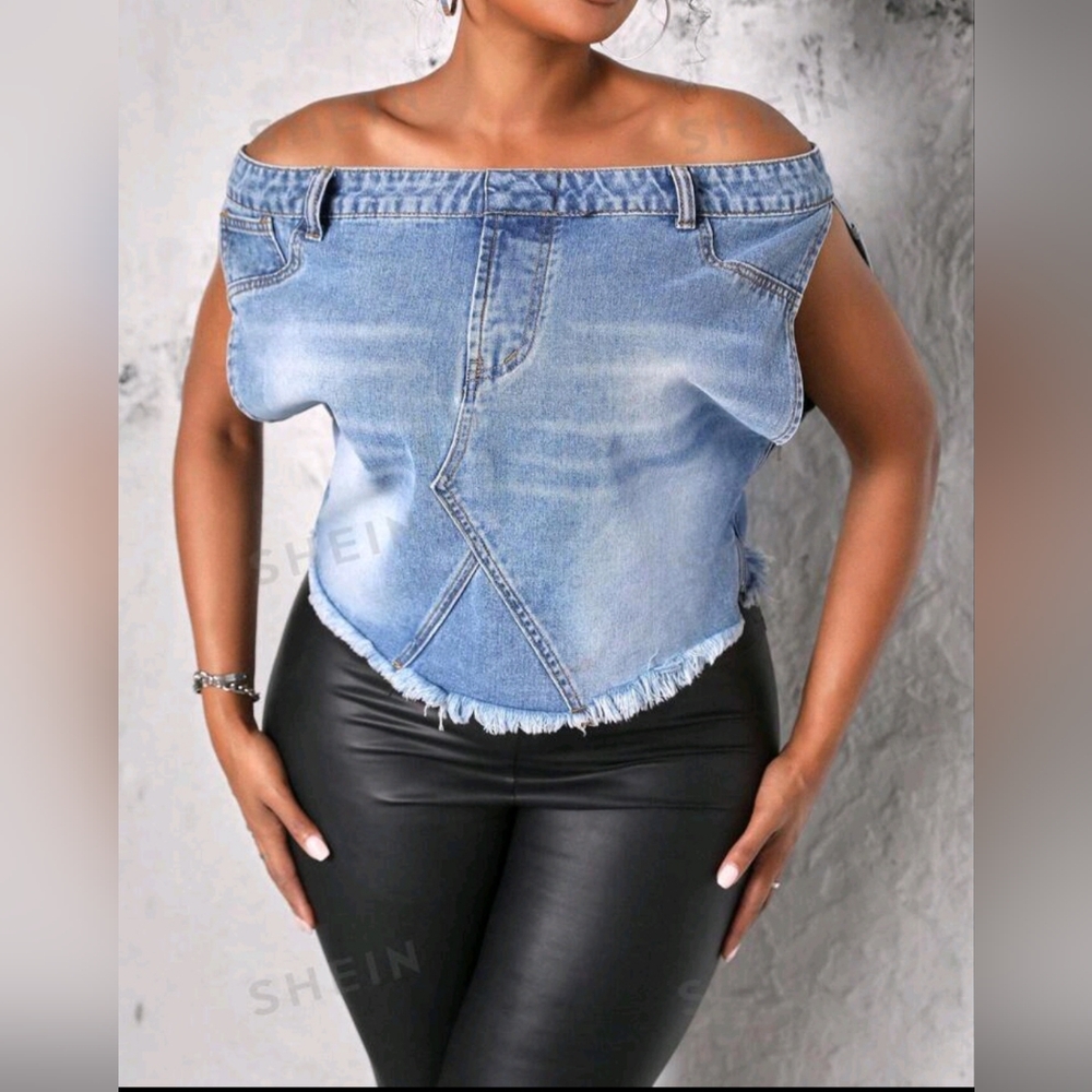 SHEIN SXY Plus Size Women Summer Denim Top